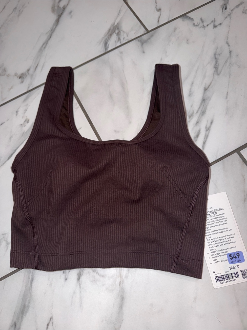 lululemon athletica Ribbed wunder train scoop neck tank - espresso